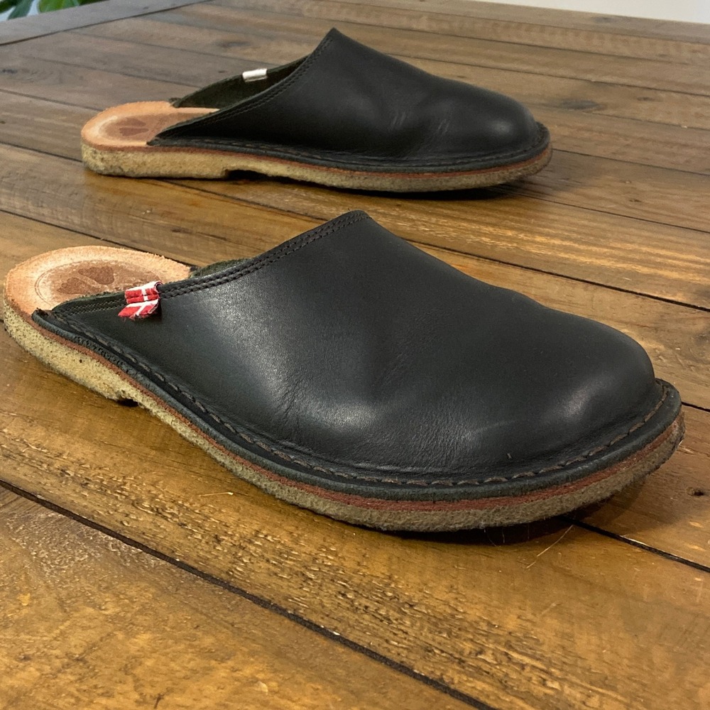 Duckfeet Blavand Black Leather Slip On Clogs Mules Crepe Sole EU 41 US M8 W10 - Picture 4 of 7